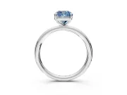 Low-Set Solitaire Engagement Ring Setting for Fancy Blue Cushion Cut Center with Thin Plain Band and Prong Head in Sterling Silver