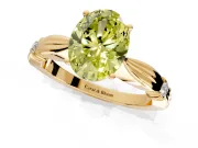 Solitaire Engagement Ring Setting for Fancy Yellow Oval Center with Carved Leaf Shoulders and Prong Head in Yellow Gold
