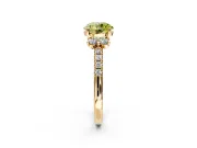 Paired Accent Engagement Ring Setting for Fancy Yellow Round Cut Center with Pave Band and Prong Head in Yellow Gold