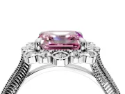 Milgrain Halo Engagement Ring Setting for Fancy Pink Asscher Cut Center with Bezel Point Accents and Prong Head in White Gold