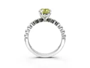 Solitaire Engagement Ring Setting for Fancy Yellow Oval Center with Bezel-Dot Beaded Band and Prong Head in White Gold