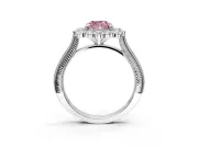 Milgrain Halo Engagement Ring Setting for Fancy Pink Cushion Cut Center with Bezel Point Accents and Prong Head in Platinum