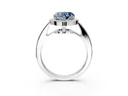 Bezel-Framed Halo Engagement Ring Setting for Fancy Blue Heart-Shaped Center with Pave Band and Prong Head in White Gold