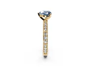 Solitaire Engagement Ring Setting for Fancy Blue Heart-Shaped Center with Milgrain-Edged Pave Band and Prong Head in Yellow Gold