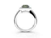 Milgrain Halo Engagement Ring Setting for Fancy Green Princess Cut Center with Three-Sided Pave Band and Prong Head in Platinum
