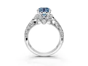 Solitaire Engagement Ring Setting for Fancy Blue Round Cut Center with Filigree Accent Basket and Prong Head in Platinum