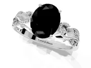 Leaf Engagement Ring Setting for Fancy Black Oval Center with Milgrain Accent Band and Prong Head in Sterling Silver