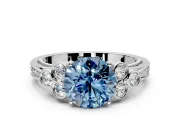 Cluster Engagement Ring Setting for Fancy Blue Round Cut Center with Bezel Accent Clusters and Prong Head in Sterling Silver