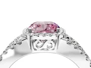 Halo Engagement Ring Setting for Fancy Pink Cushion Cut Center with Wide-Open Pave Split Shank and Prong Head in Platinum