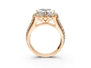 Large Accent Halo Engagement Ring Setting for Asscher Cut Center with Pave Split Shank and Prong Head in Rose Gold