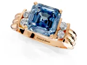 Solitaire Engagement Ring Setting for Fancy Blue Asscher Cut Center with Grooved Bar Accent Band and Prong Head in Rose Gold