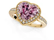 Halo Engagement Ring Setting for Fancy Pink Heart-Shaped Center with Metal-Rimmed Halo, Pave Band and Prong Head in Yellow Gold