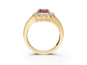 Halo Engagement Ring Setting for Fancy Pink Asscher Cut Center with Milgrain Channel Band and Prong Head in Yellow Gold