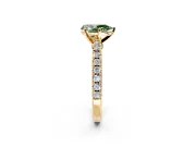 Solitaire Engagement Ring Setting for Fancy Green Pear-Shaped Center with Single Row Accent Band and Prong Head in Yellow Gold