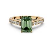 Solitaire Engagement Ring Setting for Fancy Green Emerald Cut Center with Crossover Accents and Prong Head in Yellow Gold