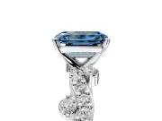 Solitaire Engagement Ring Setting for Fancy Blue Emerald Cut Center with Bar-Station Pave Twist and Prong Head in Platinum