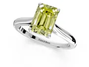 Solitaire Engagement Ring Setting for Fancy Yellow Emerald Cut Center with Narrow Cathedral Band and Prong Head in Platinum