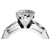 3 Stone Engagement Ring Setting for Heart-Shaped Center with Tapered Baguettes, Plain Band and Prong Head in Sterling Silver