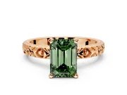 Solitaire Engagement Ring Setting for Fancy Green Emerald Cut Center with XO Engraved Band and Prong Head in Rose Gold