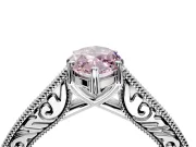 Solitaire Engagement Ring Setting for Fancy Pink Marquise Center with Engraved Pave Band and Prong Head in Sterling Silver