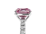 Solitaire Engagement Ring Setting for Fancy Pink Asscher Cut Center with Large Accent Band and Prong Head in Sterling Silver