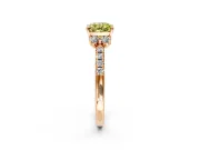 Paired Accent Engagement Ring Setting for Fancy Yellow Cushion Cut Center with Pave Band and Prong Head in Rose Gold