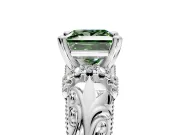 Solitaire Engagement Ring Setting for Fancy Green Princess Cut Center with Filigree Accent Basket and Prong Head in White Gold