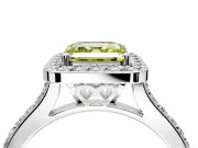 Halo Engagement Ring Setting for Fancy Yellow Asscher Cut Center with Pave Accents, Heart Basket and Prong Head in White Gold