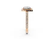 Pave Halo Engagement Ring Setting for Princess Cut Center with Single Row Pave Band and Prong Head in Rose Gold
