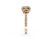 Halo Engagement Ring Setting for Fancy Green Princess Cut Center with Openwork Halo, Pave Band and Prong Head in Rose Gold