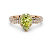 Solitaire Engagement Ring Setting for Fancy Yellow Pear-Shaped Center with Multi-Row Pave Accents and Basket Head in Rose Gold
