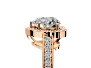 Bezel-Framed Halo Engagement Ring Setting for Heart-Shaped Center with Pave Band and Prong Head in Rose Gold
