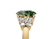 Solitaire Engagement Ring Setting for Fancy Green Oval Center with Marquise Flower Shoulders and Prong Head in Yellow Gold