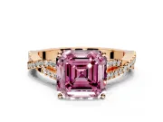 Solitaire Engagement Ring Setting for Fancy Pink Asscher Cut Center with Twisted Pave Split Shank and Prong Head in Rose Gold