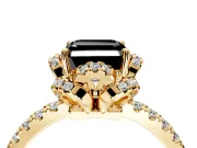 Floral Halo Engagement Ring Setting for Fancy Black Asscher Cut Center with Pave Band and Prong Head in Yellow Gold