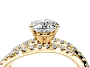 Solitaire Engagement Ring Setting for Oval Center with Woven 3-Strand Pave Band and Prong Head in Yellow Gold