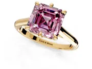 Solitaire Engagement Ring Setting for Fancy Pink Asscher Cut Center with Cathedral Band and Prong Head in Yellow Gold
