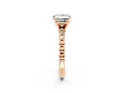 Solitaire Engagement Ring Setting for Princess Cut Center with Bezel-Dot Beaded Band and Prong Head in Rose Gold