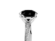 Side Accent Engagement Ring Setting for Fancy Black Round Cut Center with Accent Shoulders and Prong Head in White Gold