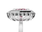 Halo Engagement Ring Setting for Fancy Pink Princess Cut Center with Milgrain Bezel Rim, Plain Band and Prong Head in Platinum