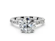 Baguette Engagement Ring Setting for Round Cut Center with Alternating Bar-Set Band and Prong Head in Platinum