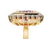 Halo Engagement Ring Setting for Fancy Pink Princess Cut Center with Milgrain Bezel Rim, Plain Band and Prong Head in Yellow Gold