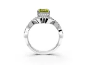 Halo Engagement Ring Setting for Fancy Yellow Asscher Cut Center with Pave Infinity Twist Band and Prong Head in White Gold