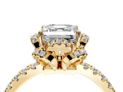 Floral Halo Engagement Ring Setting for Asscher Cut Center with Pave Band and Prong Head in Yellow Gold
