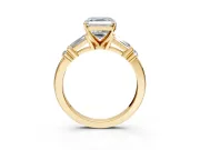 Bar-Set Engagement Ring Setting for Asscher Cut Center with Tapered Baguette Accents and Prong Head in Yellow Gold