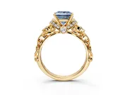 Solitaire Engagement Ring Setting for Fancy Blue Princess Cut Center with Filigree Band and Prong Head in Yellow Gold
