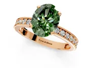 Milgrain Pave Engagement Ring Setting for Fancy Green Oval Center with Accent Band and Prong Head in Rose Gold