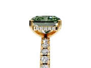 Solitaire Engagement Ring Setting for Fancy Green Radiant Cut Center with Band of Accents and Prong Head in Yellow Gold