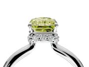 Hidden Halo Engagement Ring Setting for Fancy Yellow Radiant Cut Center with Plain Rounded Band and Prong Head in Platinum