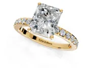 Solitaire Engagement Ring Setting for Radiant Cut Center with Round Cut Pave Band and Prong Head in Yellow Gold